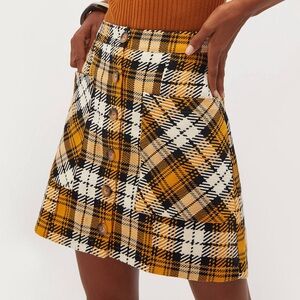 Maeve Yellow and Black Plaid Wool-Blend Skirt | Anthropologie | Size 2